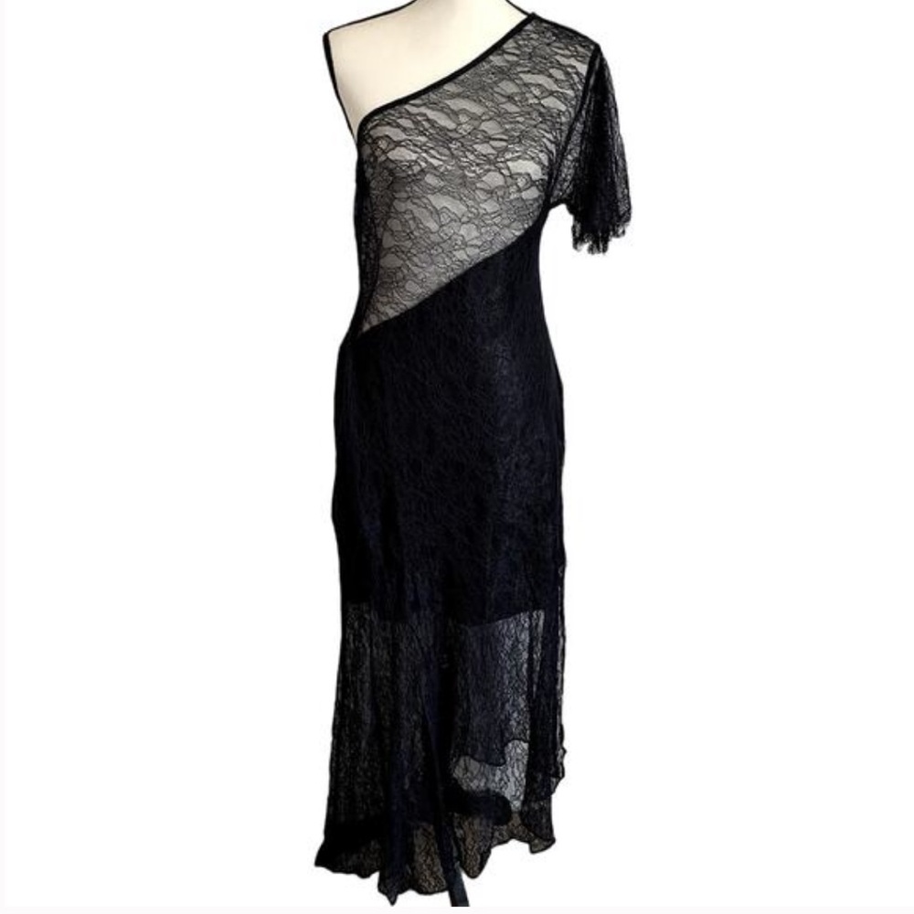 ASOS Design One Shoulder Black Lace Whimsigoth Midi Cocktail Dress Size 8